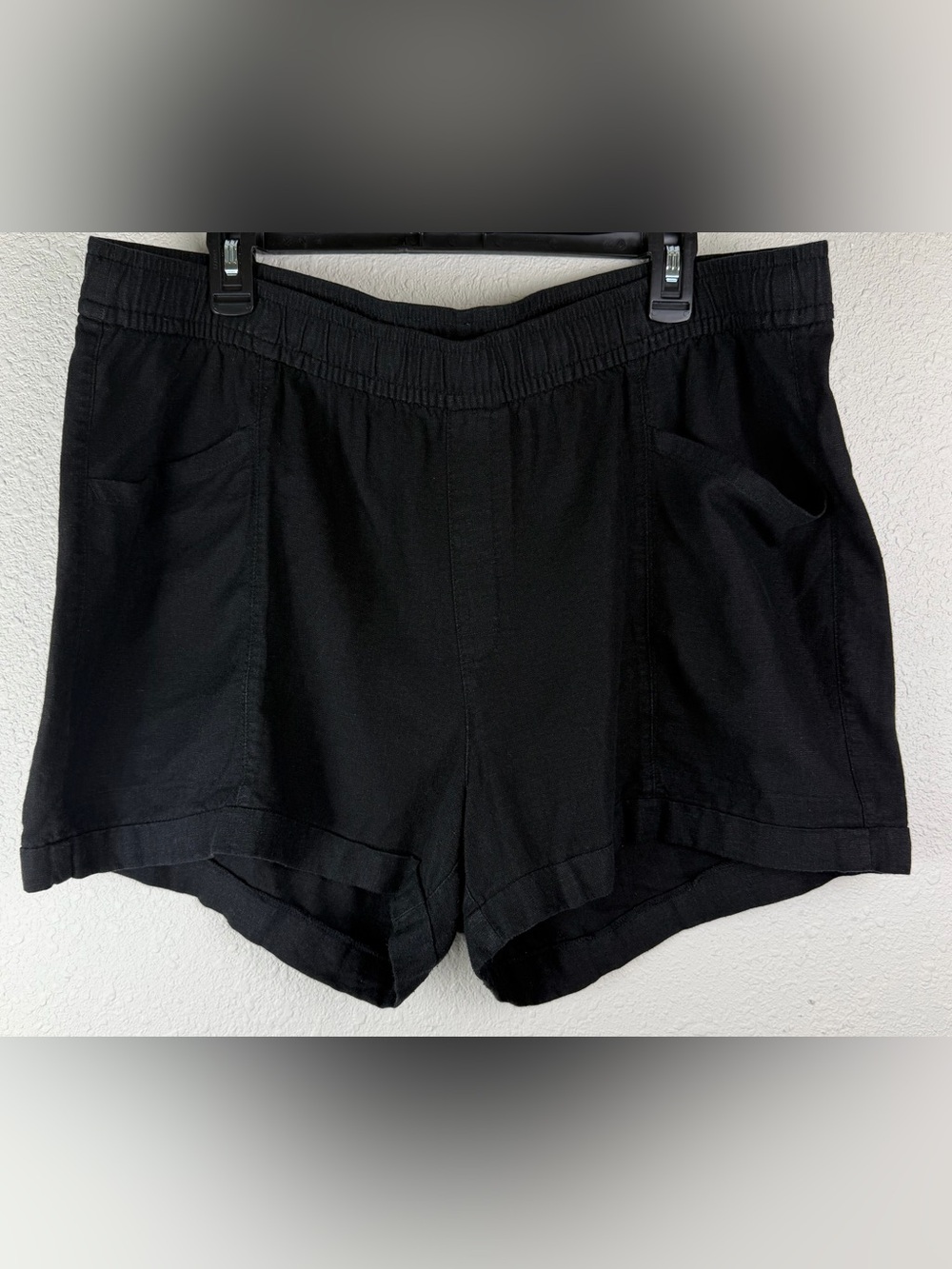Old Navy Womens XL Black Linen Blend Pull On Shorts Elastic Waist Pockets